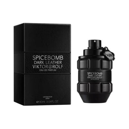 Black Spicebomb Dark Leather Viktor & Rolf eau de parfum bottle and packaging on a white background