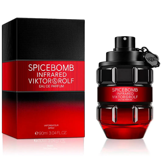 Viktor & Rolf Spicebomb Infrared perfume bottle and packaging on a white background